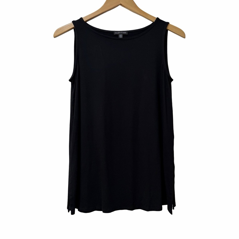 Eileen Fisher Womens Jersey Relaxed Tank Top Size XS Black Minimalist Capsule